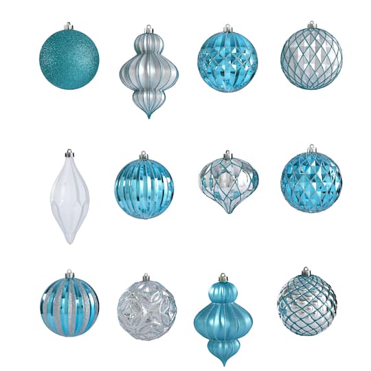 12ct. 4" Blue & Silver Shatterproof Luxe Ornament Set